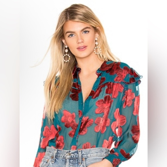 Alice + Olivia Tops - Alice + Olivia Ziggy Ruffled Floral Burnout Blouse